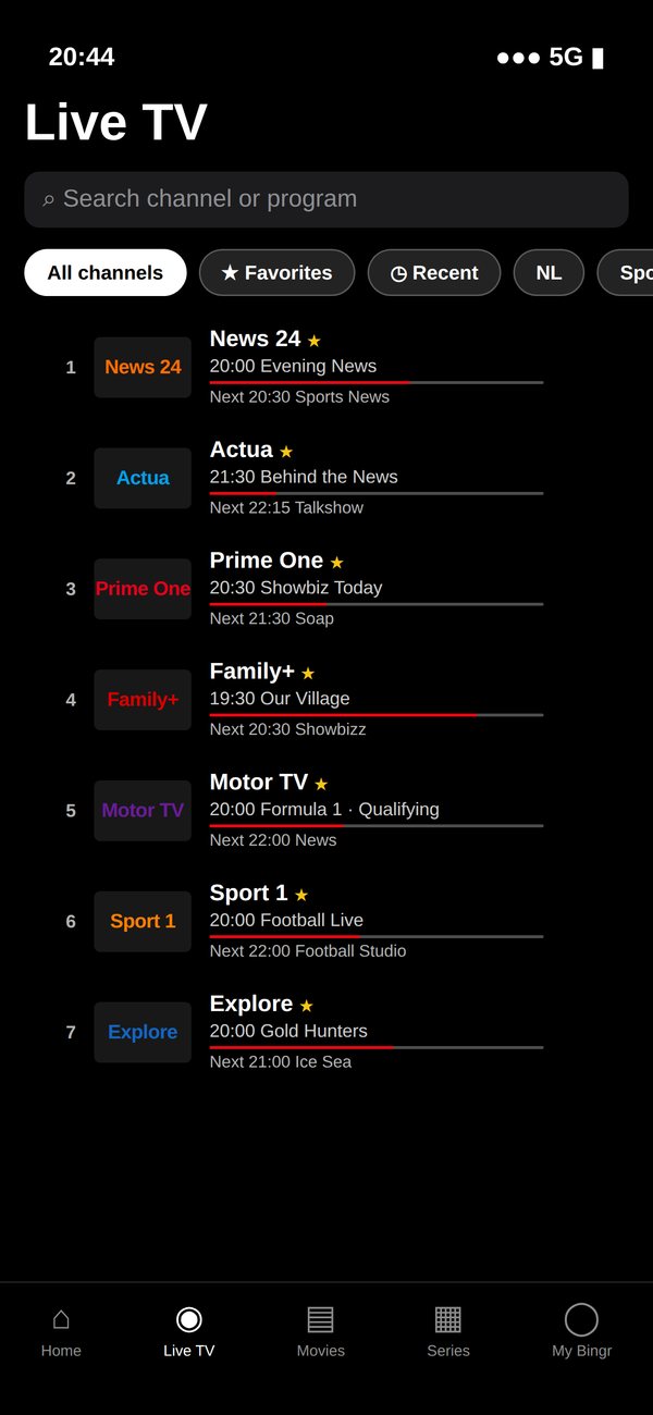Live TV with channel list on iPhone