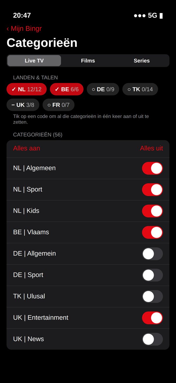 Categorieën aan- en uitzetten op iPhone