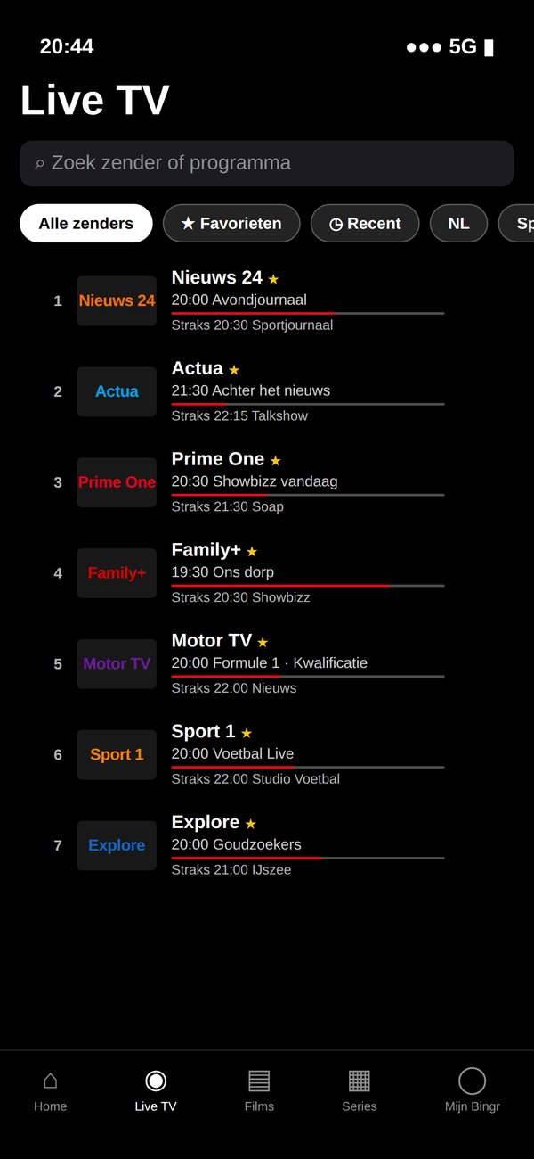Live tv met zenderlijst op iPhone